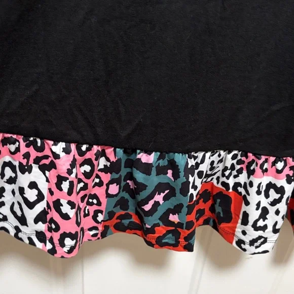 Colorful Leopard Print Ruffle-Sleeve Mini Dress - Black - Picture 5 of 7